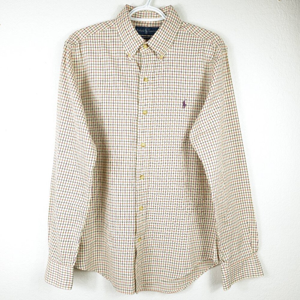 Ralph Lauren Long Sleeves Button Down Shirt Men's Medium White Yellow Plaid